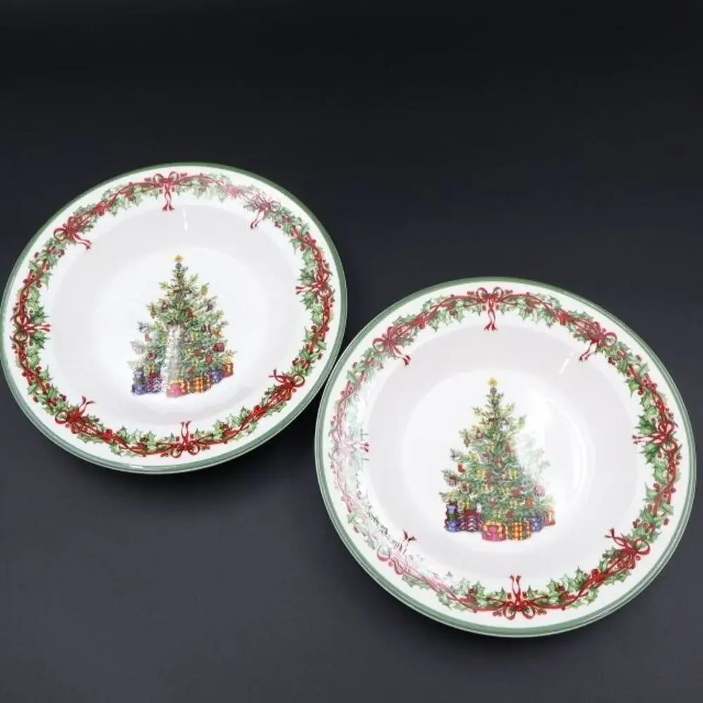 2 Christopher Radko Traditions Holiday Celebrations Rimmed Soup Bowls
